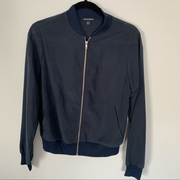 AMERICAN APPAREL Navy Blue Amelia Lightweight Silky Bomber Jacket - Picture 2 of 10